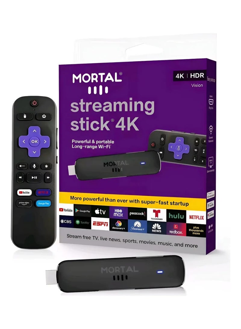 MORTAL 4K Android TV Stick with Android 14, 2GB RAM, 16GB Storage, Voice-Control Remote, Black Smart Media Player for Movies, Shows, Apps, and Streaming Entertainment - Image 2